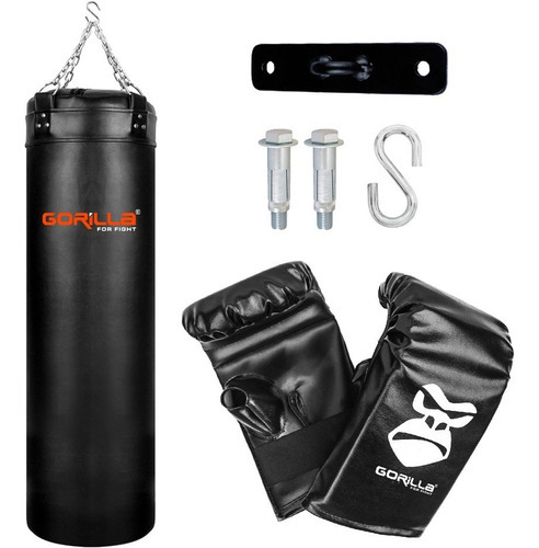 Gorilla Kit Saco Pancadas 120cm Mais Luva Mais Suporte Teto Retangular Cor Preto