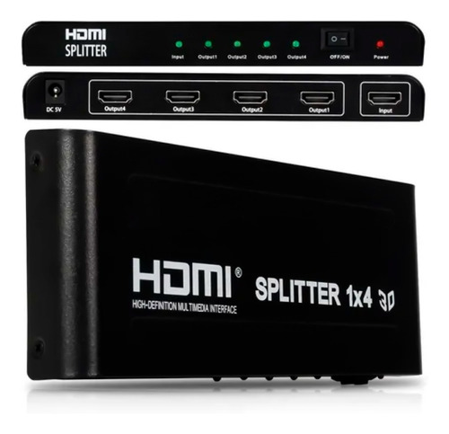 Divisor Splitter Hub Hdmi 1x4 Distribuidor Ps4 Xbox Tv Pc