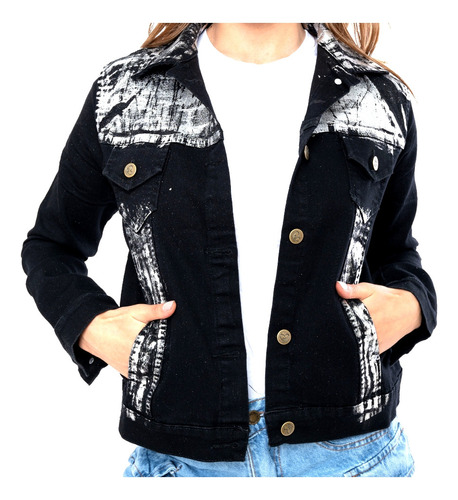 Campera Mom Metalizada De Jean Rigido, Oversize 