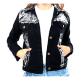 Campera Mom Metalizada De Jean Rigido, Oversize 