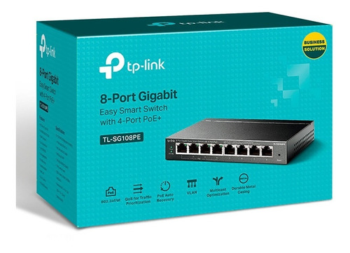 Switch Gigabit Gerenciável 8p Tp-link Tl-sg108pe C/ 4p Poe