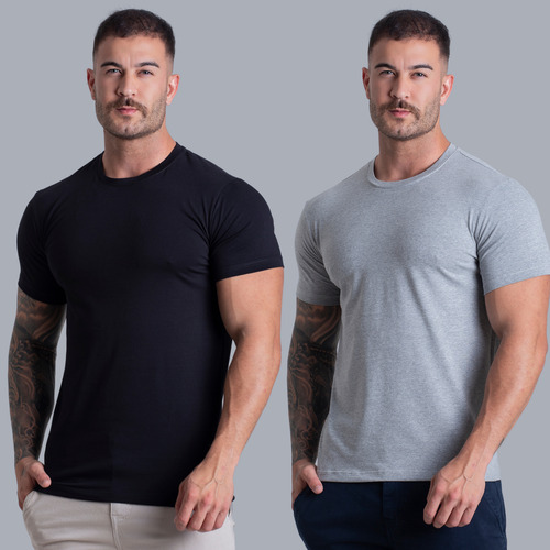 Kit 2 Camiseta Básicas Masculina C/ Elastano Algodao Lisa