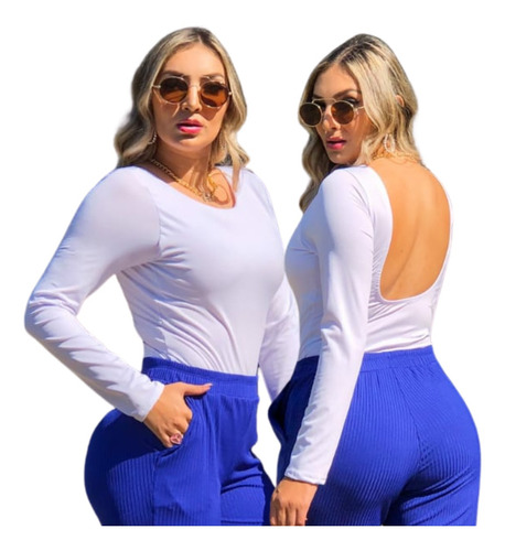 Body Manga Longa Aberto Nas Costas Basico Feminino Premium