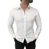 Camisa Masculina Manga Longa Linho Casual Flamê Social Leve