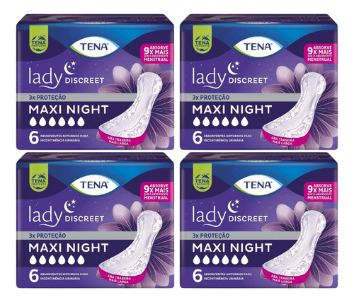 Kit C4 Absorvente Lady Discreet Maxi Night C6 Seco  Tena