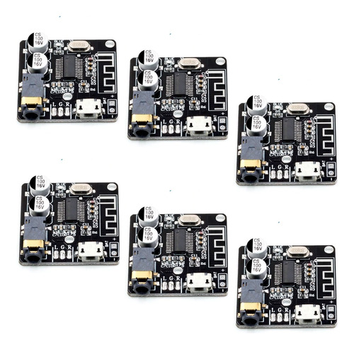 6x Placa Receptor Bluetooth 5.0 Alimenta Micro Usb/ Audio P2