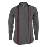 Camisa Guayabera Gris Oscuro Bordada Sin Bolsillos Hombre