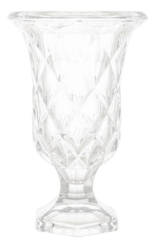 Vaso De Vidro Com Pé Para Decoração Diamond Lyor 15 X 24 Cm