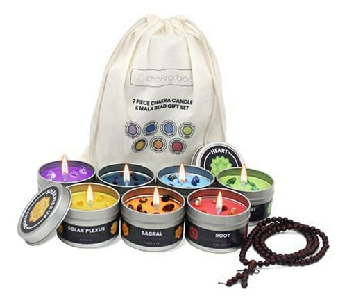 Velas De Chakra Premium (juego De 7) Con Cristales Y Cuentas