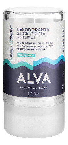 Alva Desodorante Cristal Natural Sem Fragrância Vegano 120g