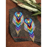 Aretes En Mostacilla Checa Multicolor Con Flequillos Largos 