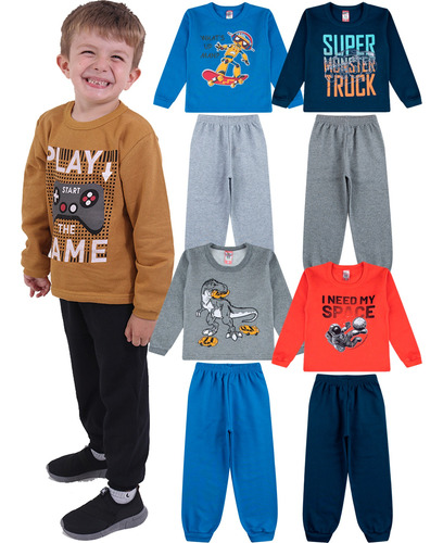 Kit 4 Agasalhos Conjunto Moletom Infantil Masculino Inverno