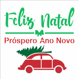 Stencil Pintura Frase Feliz Natal Fusca 2998 14x14 Opa