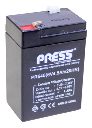 Bateria De Gel Recargable 6 Volts 4,5 Amper/hs Marca Press