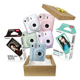 Camera Revela Foto Instax Mini Kit Filme Preto + Skyblue Cor Rosa