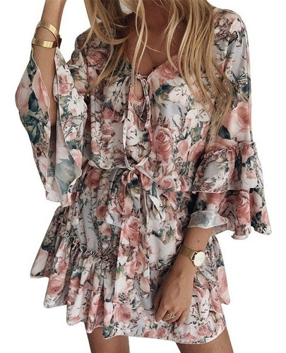 Vestido De Mujer Con Estampado Floral De Chifón Temperament