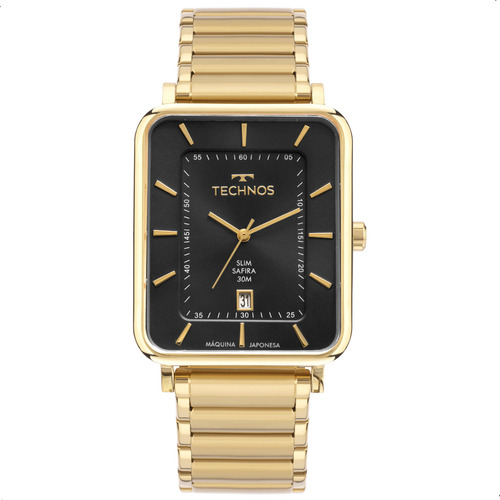 Relógio Masculino Technos Dourado Slim Safira Executive + Nf