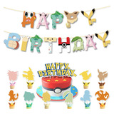 Pack Cumpleaños Pokemon Pikachu Globos Toppers Cinta Y Mas