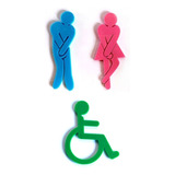 Carteles Toilet Baño Hombre + Mujer + Discapacitado 3d Color
