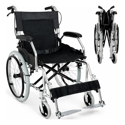 Silla De Ruedas Plegable Aluminio Ligera Ruedas De Goma Solida Rin De Aluminio Frenos De Usuario Reposapies Ajustables Inclinacion Cinturon De Seguridad Soporta 150 Kg Uso Diario Asiento Acolchonado | Meses sin interés