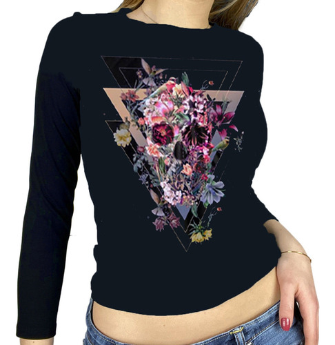 Q1 Blusa Con Cuello Redondo Y Estampado De Calavera De Manga