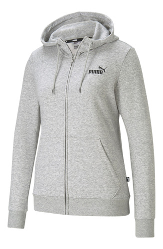 Campera Hoodie Puma Mujer Essentials Small Logo Full Gris