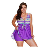 Traje De Baño For Gorditas Curvy Blusón Falda Y Short