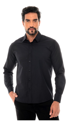 Camisa Social Manga Longa Slim Masculina C/ Elastano