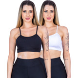 Kit 2 Tops Com Bojo Liso Academia Fit Alça Fina Ginastica