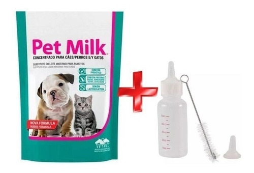 Leite Gatos Cães Filhotes Pet Milk 100g + Kit Mamadeira 50ml
