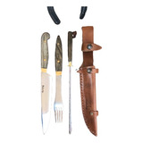 Juego Asador Cuchillo Tenedor Y Chaira  Artesanal  J042