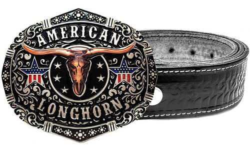 Cinto De Couro Legitimo Fivela Country American Longhorn