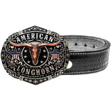 Cinto De Couro Legitimo Fivela Country American Longhorn