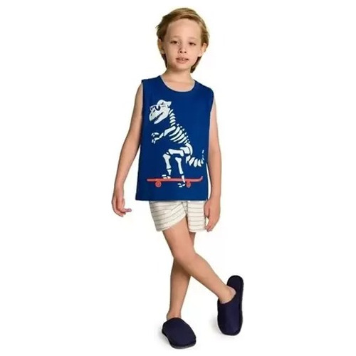 Pijama Infantil Verão Manga Cavada Bela Notte Dinossauro