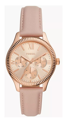 Reloj Dama Oro Rosado Fossil Mujer Correa De Cuero 