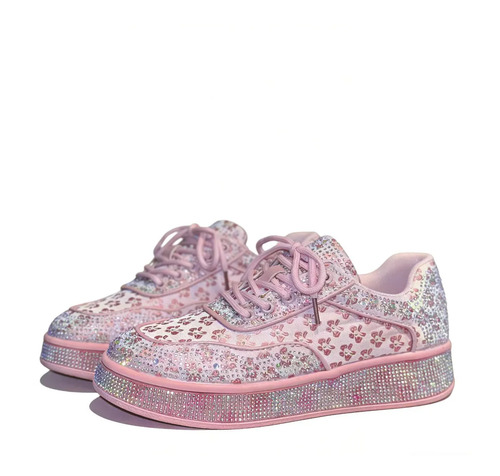 Zapatos Casuales Con Pedrería, Suela Alta Y Cómoda