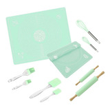 Kit Repostería X10 Piezas Silicona Cocina Horno Verde Pastel