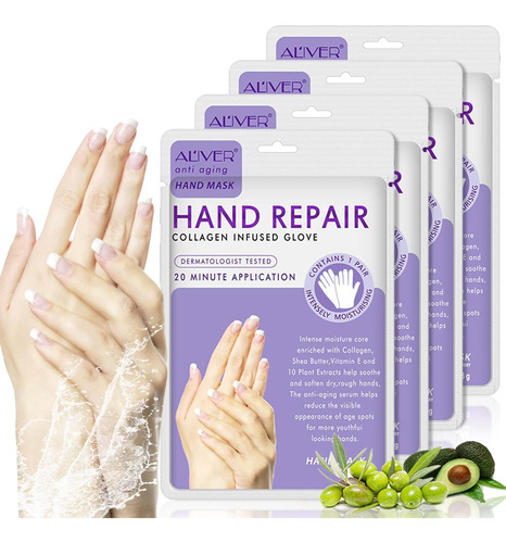 Pack De 4 Guantes Hidratantes Para Manos Colágeno/vitaminas