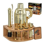 Kit, Juego De Utensilios Kit Bartender Dorado Con Soporte | 