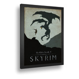 Quadro Emoldurado Poste Skyrim Dragom Born Classico A3