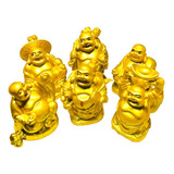 6 Figuras Budas Dorados Sonrientes Amuleto Abundancia