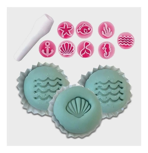 Kit Carimbos Fundo Do Mar Confeitaria Bolo Biscuit Bluestar Cor Rosa