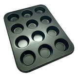 Molde 12 Muffins Cupcakes Placa Teflón Pettish Online Vc Color Negro