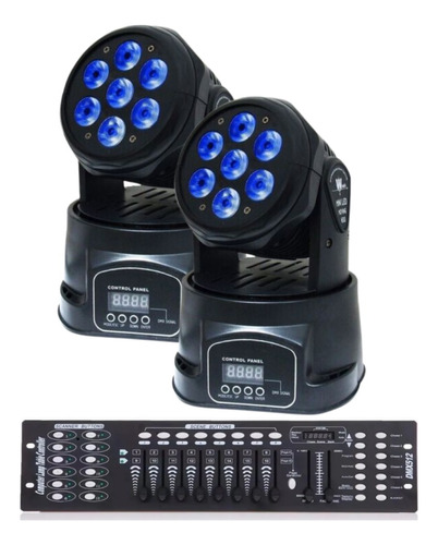 2 Mini Moving 7x12w Led Iluminação Rgbw Faz Branco+ Mesa Dmx