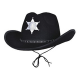 Combo Gorro Sombrero Vaquero Sheriff Cowboy Negro X10 Un.