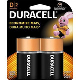 Pilha Alcalina Duracell Grande Com 2 Unidades D2