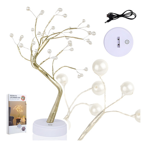 Lámpara De Mesa Árbol De Bonsái 36 Led Perlas Decoración