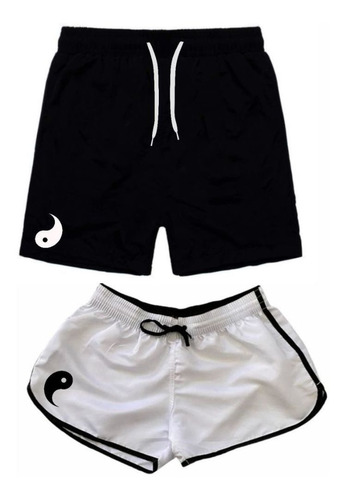 Kit Casal Short Moda Praia Sol Bermudas Tactel Yin Yang Amor