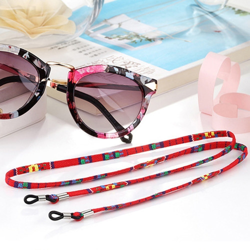 Strap De Lentes Cuero Negro Rojo