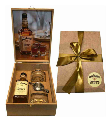 Box Whisky Jack Daniels Honey Mel 375ml + 2 Copos + Dosador